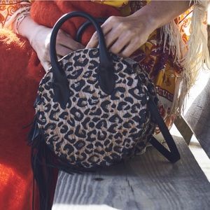Leopard Raffia Circle Tote